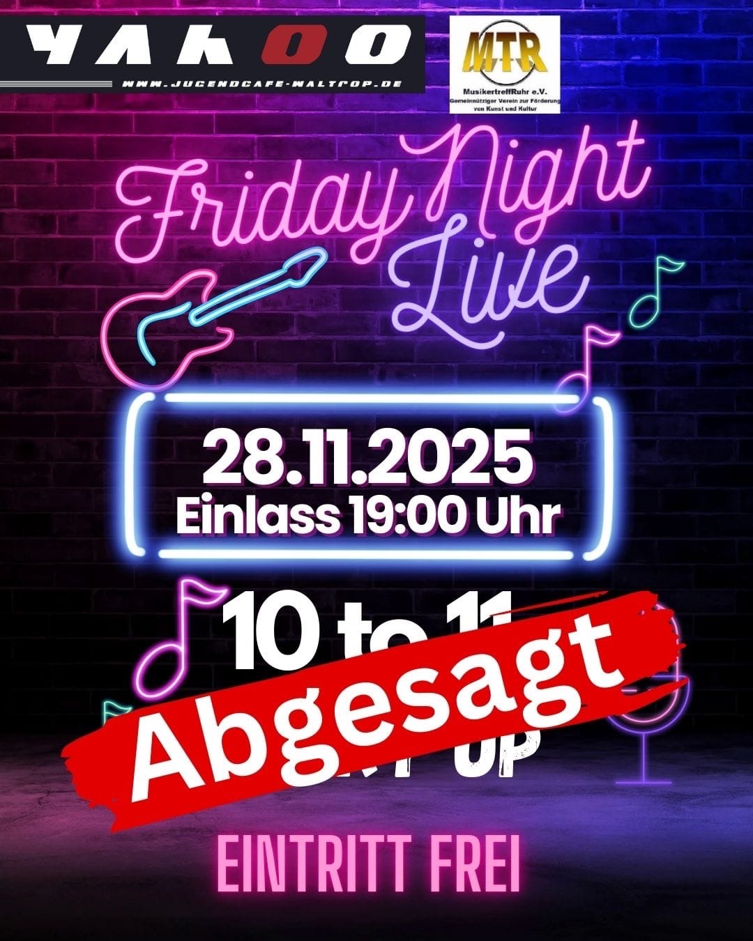Absage Friday Night am 28.11. in Waltrop